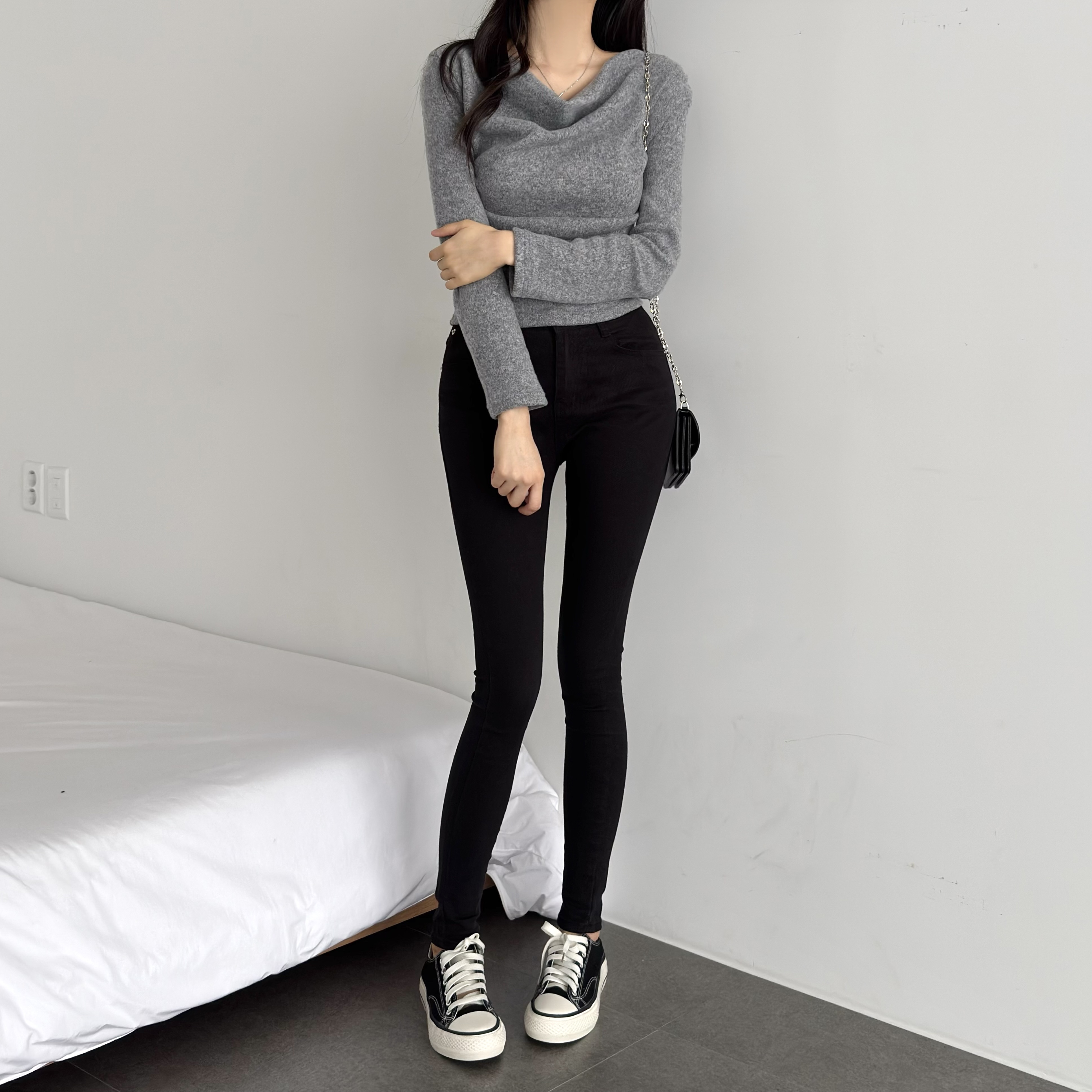 여리핏 셔링 긴팔티 겉기모 드레이프 티셔츠 이미지 7