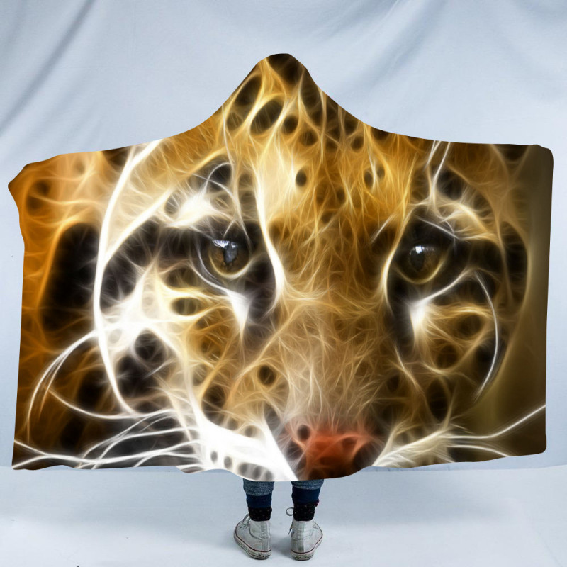 호랑이 사자 동물 후드 입는 담요 기모 블랭킷 130x150cm 37 내부 북극 벨벳 - 상세 이미지 4