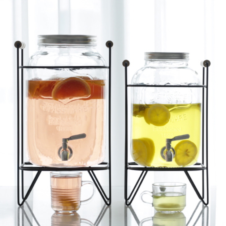 우루 심플 음료 디스펜서 유리 4L/5L/8L 손잡이형 철제 거치대 수도꼭지 밸브 포함 - 상세 이미지 3