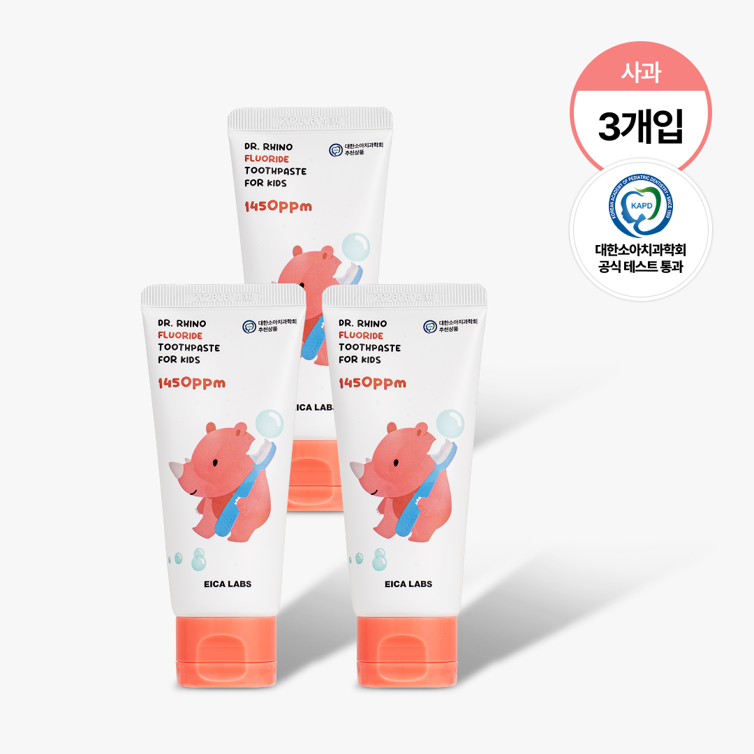 에이카랩스 어린이치약 코뿔소치약 불소 고불소 유아 아기 초등학생 주니어 사과향, 60g, 3개