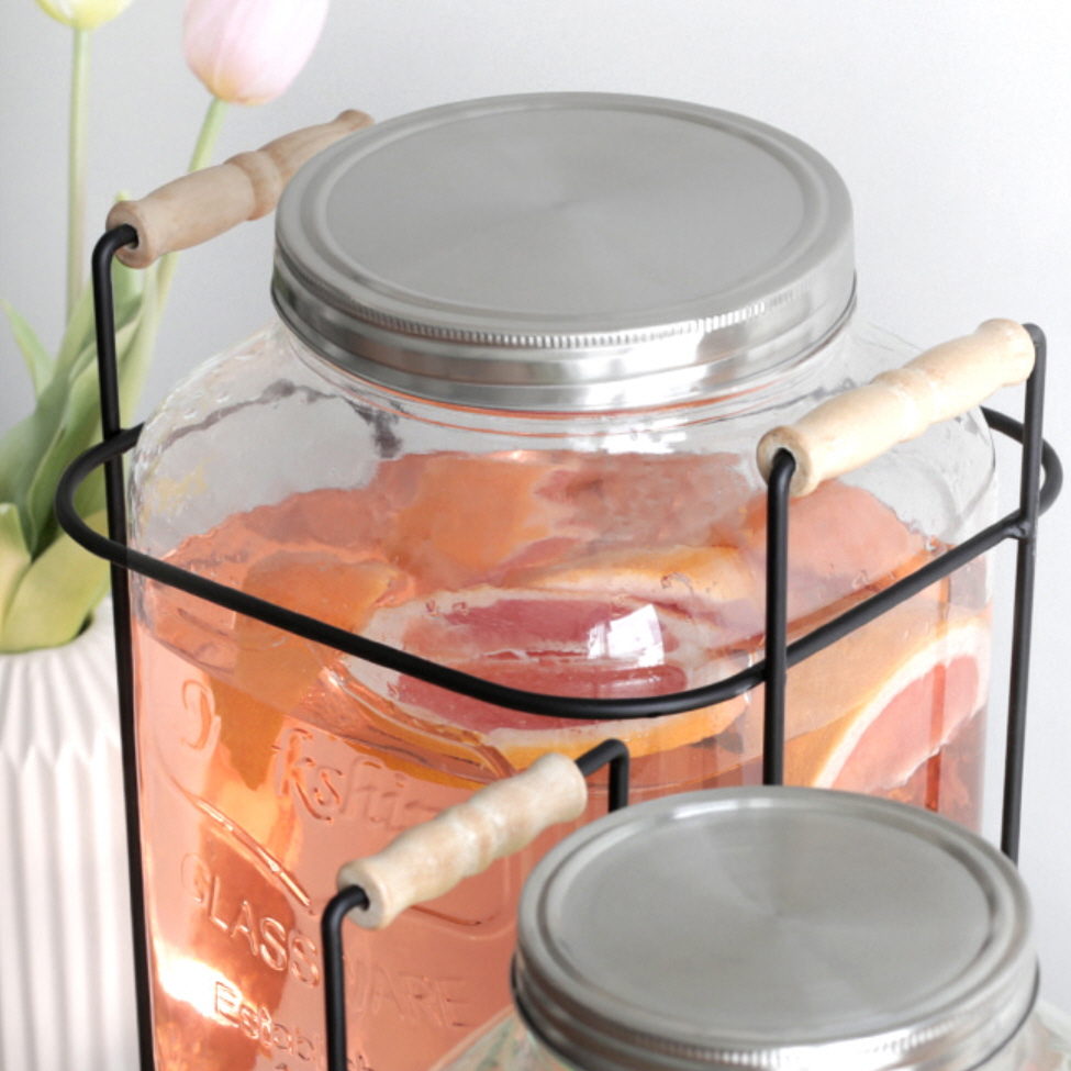 우루 심플 음료 디스펜서 유리 4L/5L/8L 손잡이형 철제 거치대 수도꼭지 밸브 포함 - 상세 이미지 2