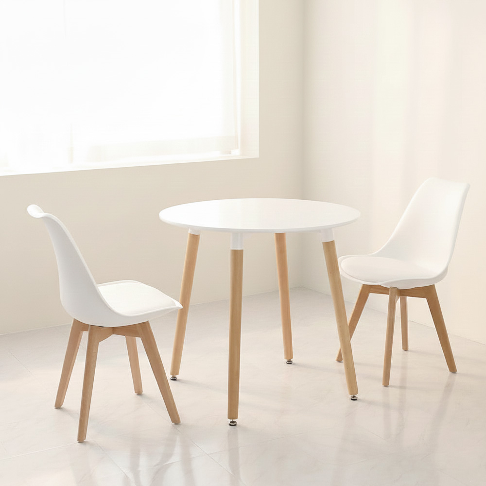 (식탁+의자 SET)템포 스퀘어 800 X 도도 화이트 원형 카페 원목 식탁테이블