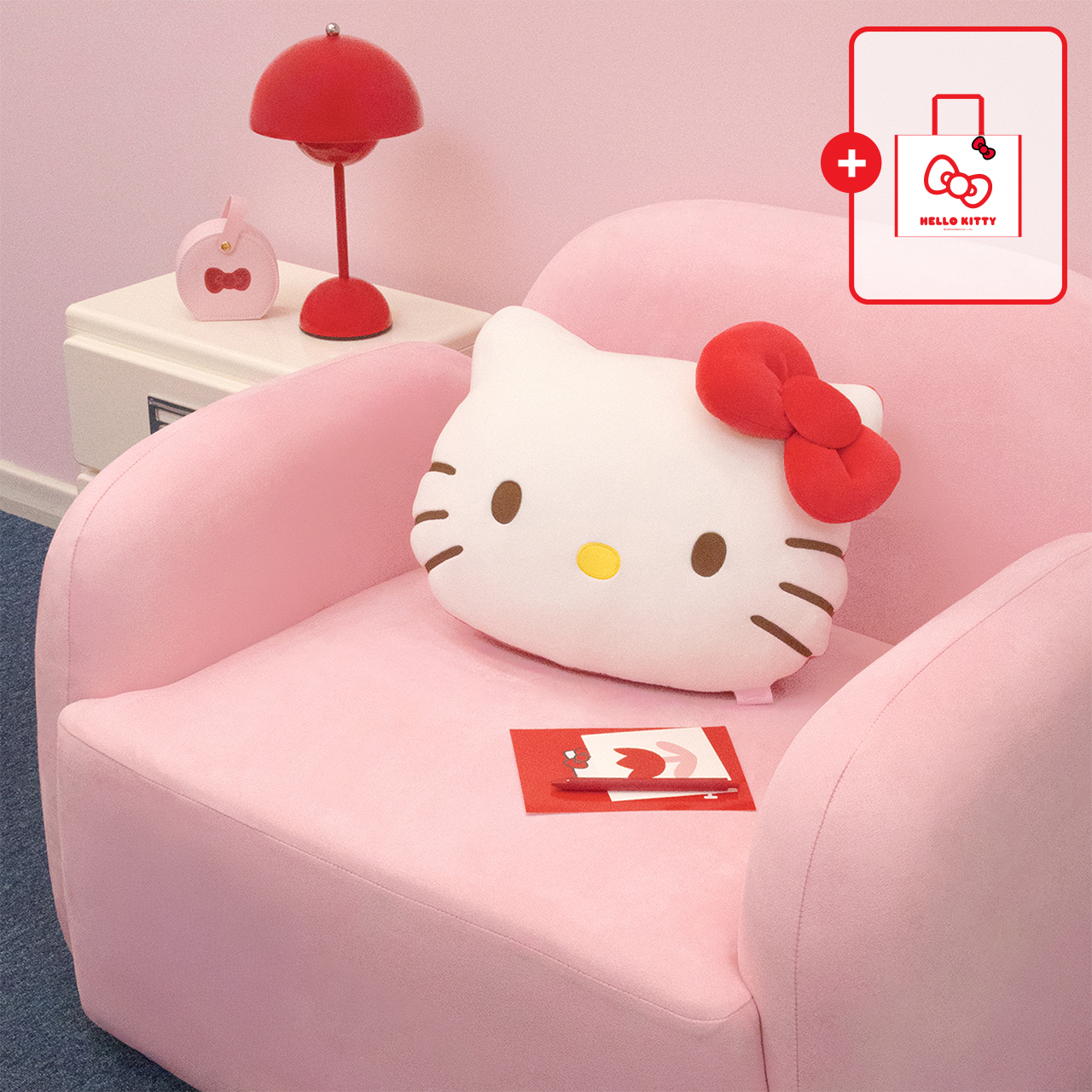헬로키티 얼굴쿠션 레드클래식