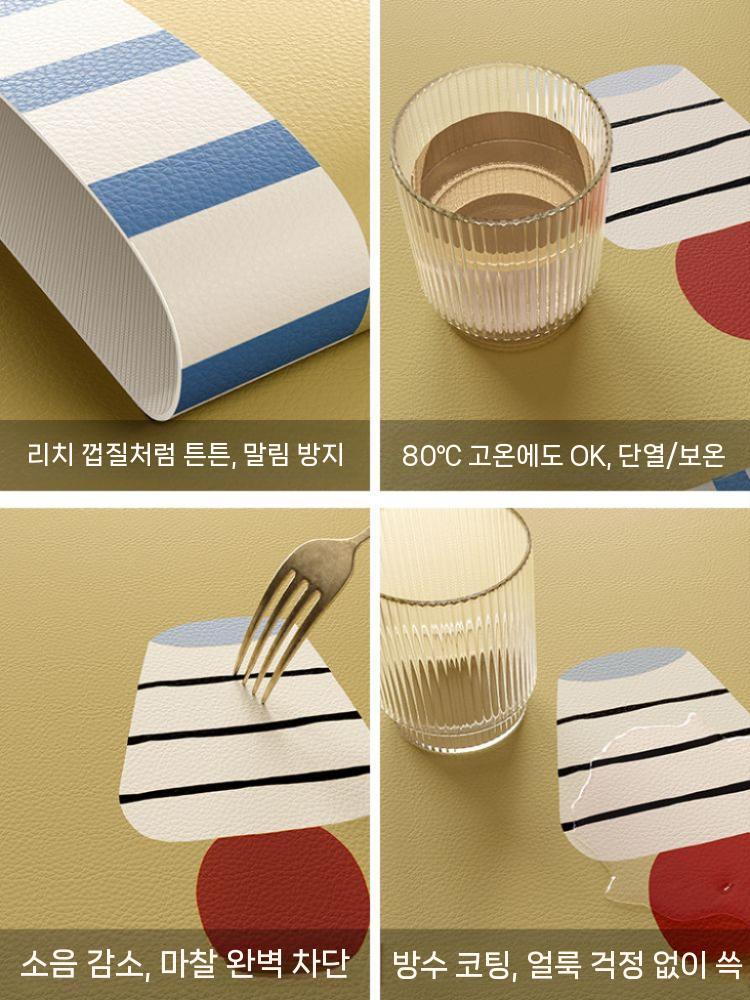 원형 식탁 테이블 맞춤 매트 가죽 PVC 방수 덮개 오염 방지 모던 - 상세 이미지 3