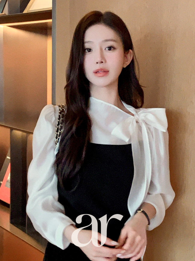 사이드 리본 배색 블라우스 bs8570 - 상세 이미지 2