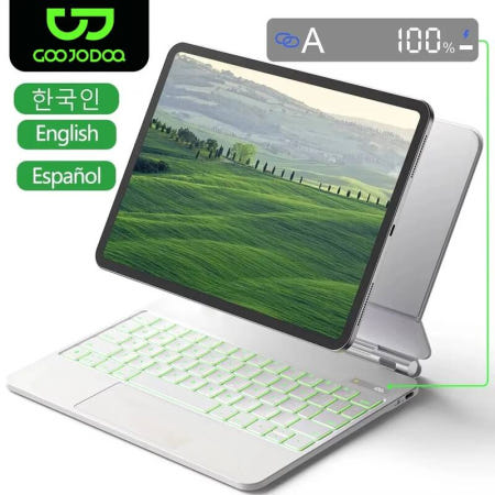 [해외]아이패드 에어 6 용 매직 키보드 2024 케이스, 프로 13 인치 11 2024, 12.9 5 4 10.9, LCD 디스플레이 217321 Korean White