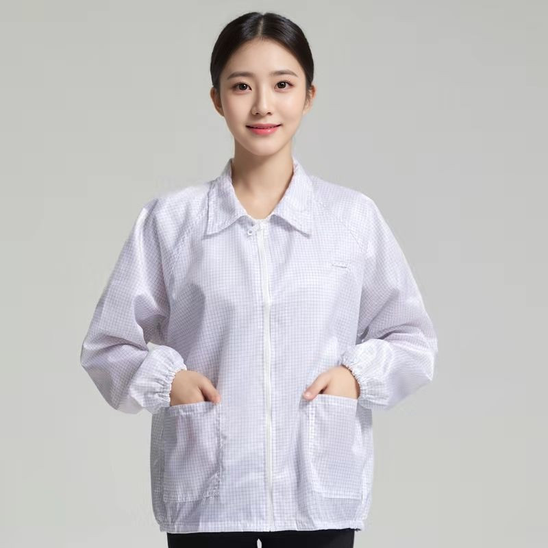 제전복 정전기방지 무진복 메쉬 격자 체크무늬 화이트 수리공장 빅사이즈 - 상품 이미지