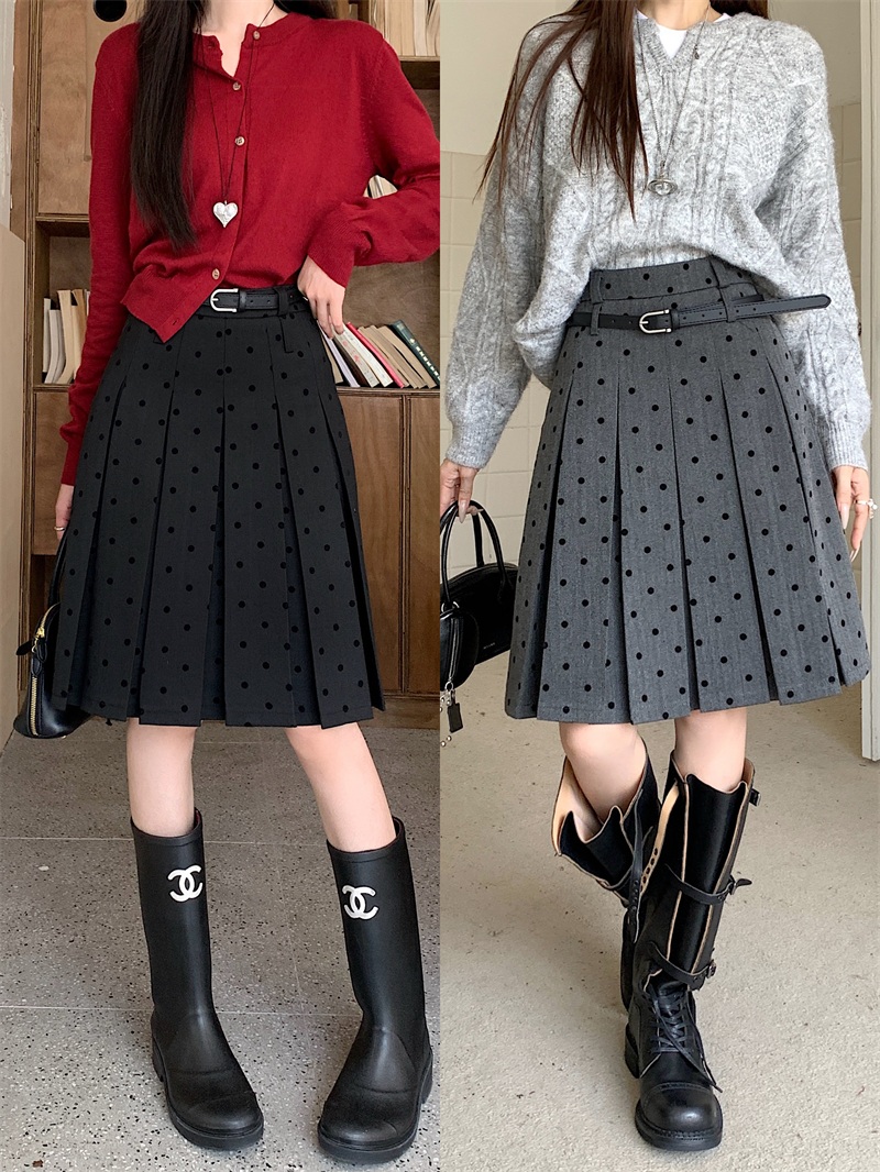 A라인 땡땡이 플리츠미디스커트 포인트 유니크 빅사이즈 데일리 사계절 빅사이즈 4XL까지 - 상세 이미지 4