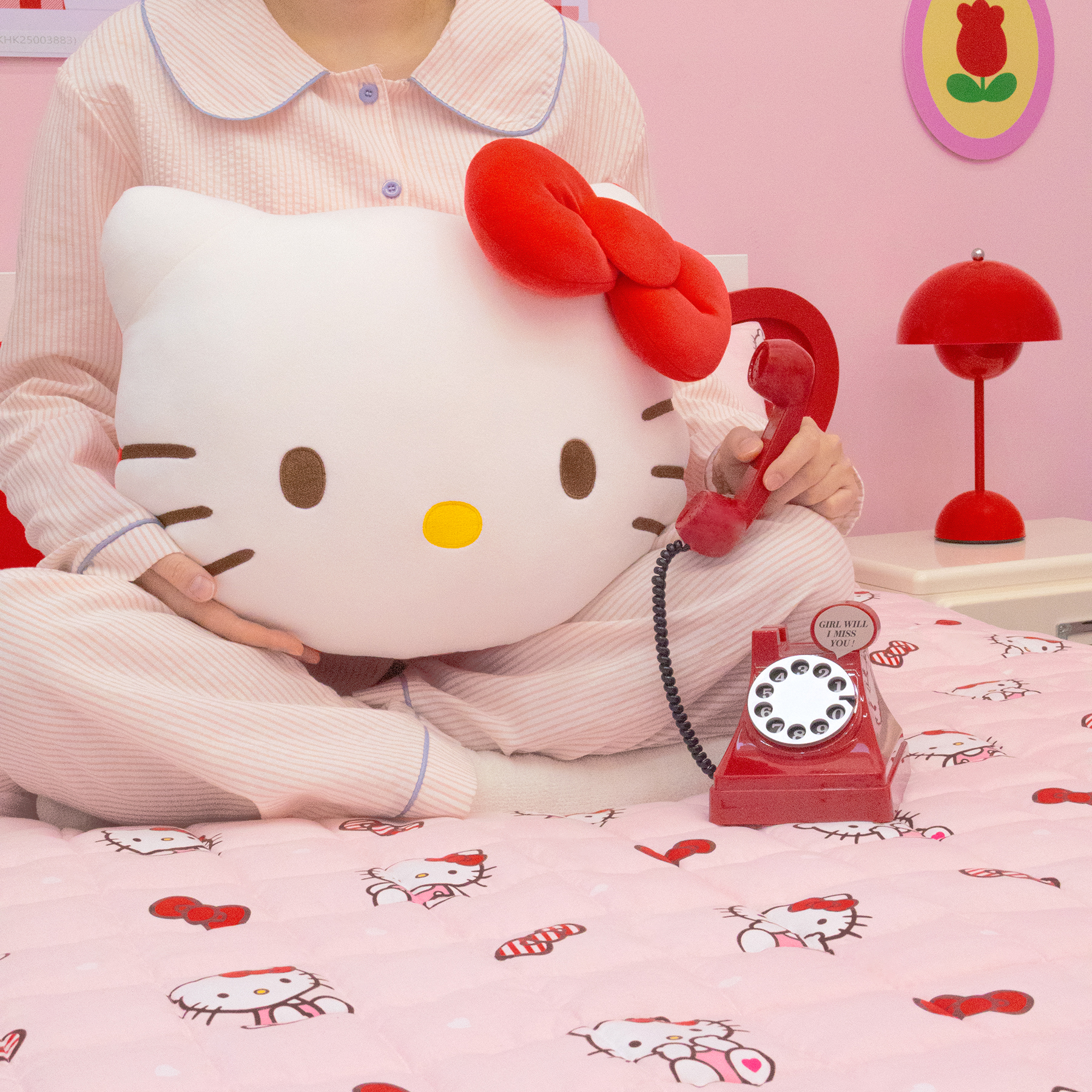 헬로키티 얼굴쿠션 레드클래식