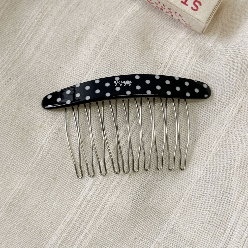 도트 헤어 빗핀 타원 옆머리헤어핀 물방울무늬 머리핀 - 상세 이미지 5