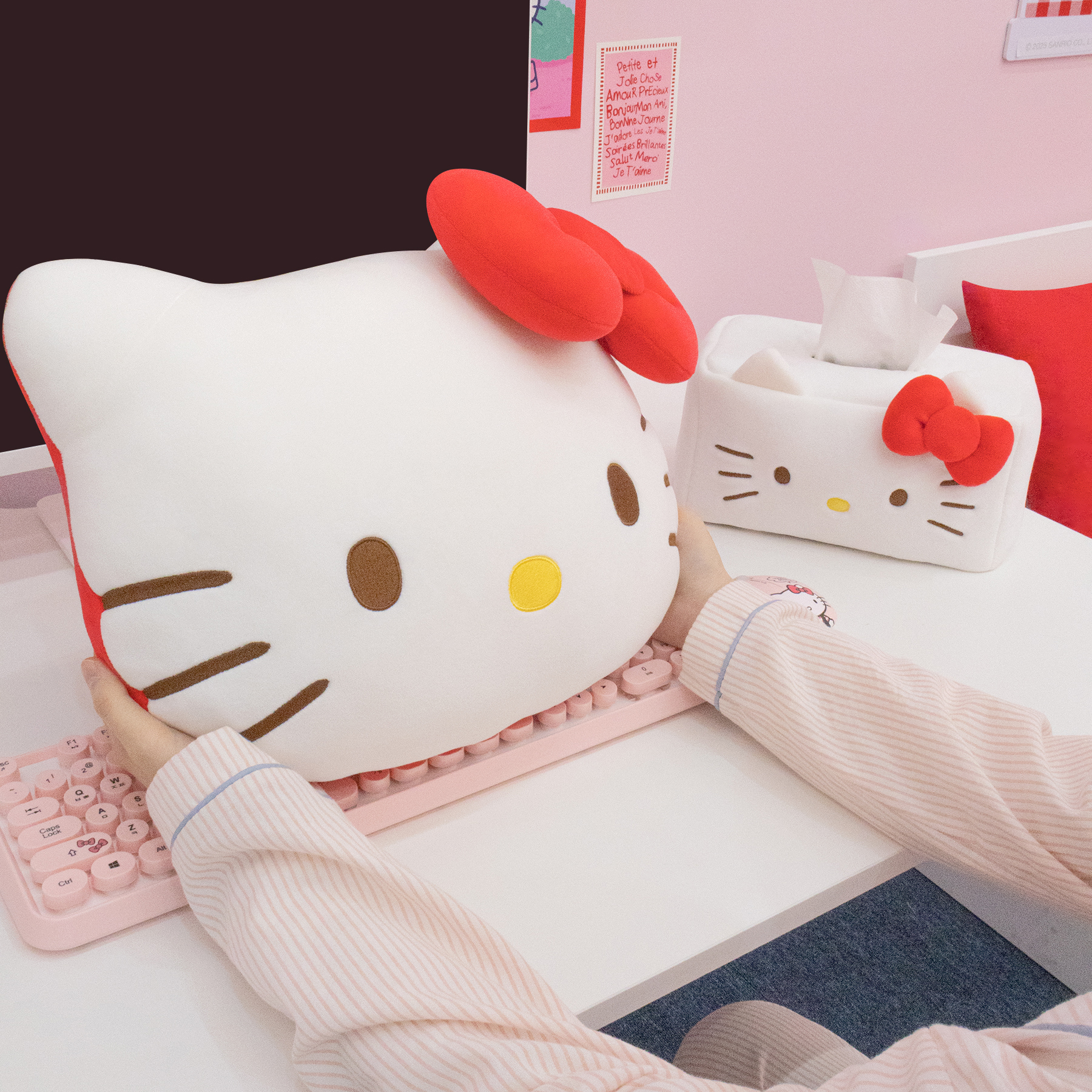 헬로키티 얼굴쿠션 레드클래식