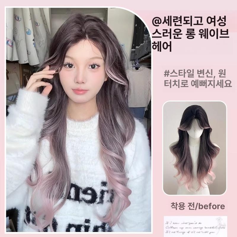 여성용 핑크 롱 웨이브 헤어피스 중분할 파리 스타일 전신 커버 - 상세 이미지 2