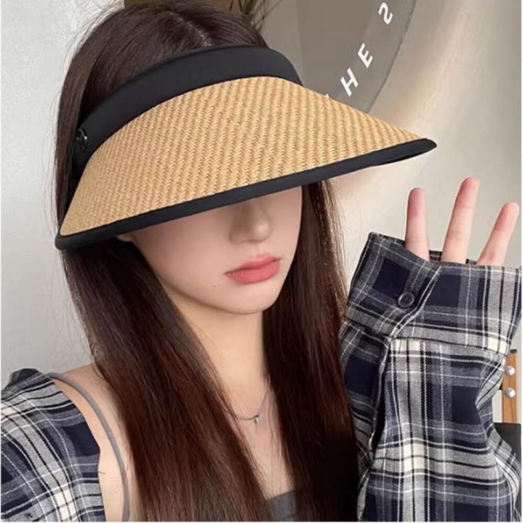 여름철 햇빛 차단 개방형 디자인 깔끔한 오픈 밀짚 캡 - 메인 이미지