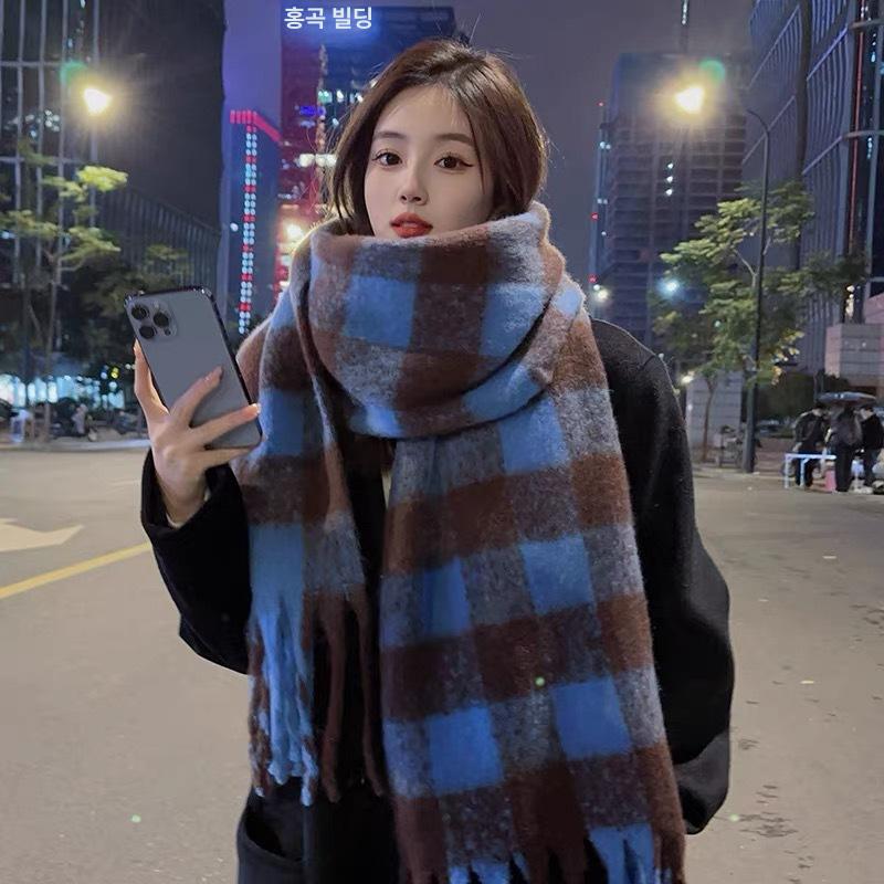 여성 겨울 체크 머플러 가을 고급스러운 캐시미어 - 상세 이미지 3