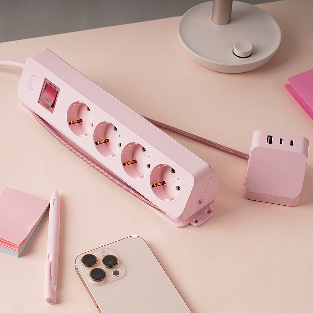 지클릭커 멀티마스터 롤플러스 7구 고용량 4000W C타입 USB 멀티탭 핑크 - 메인 이미지