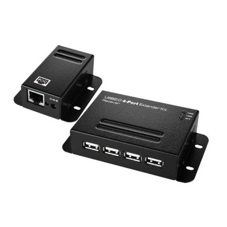 480Mbps 철제 하우징 산업용 50M 거리연장기 USB2.0 4포트50M POC 지원 NEXT-USB404