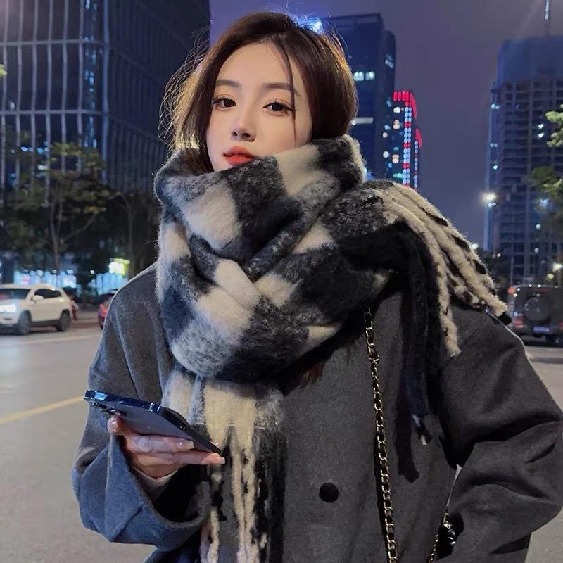 여성 겨울 체크 머플러 가을 고급스러운 캐시미어 - 상세 이미지 4