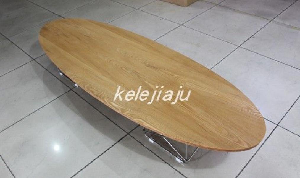 서핑보드 거실 티 원목 커피 임스테이블 타원형 티테이블 180x60cm 물푸레 원색+은색 다리 - 상세 이미지 3