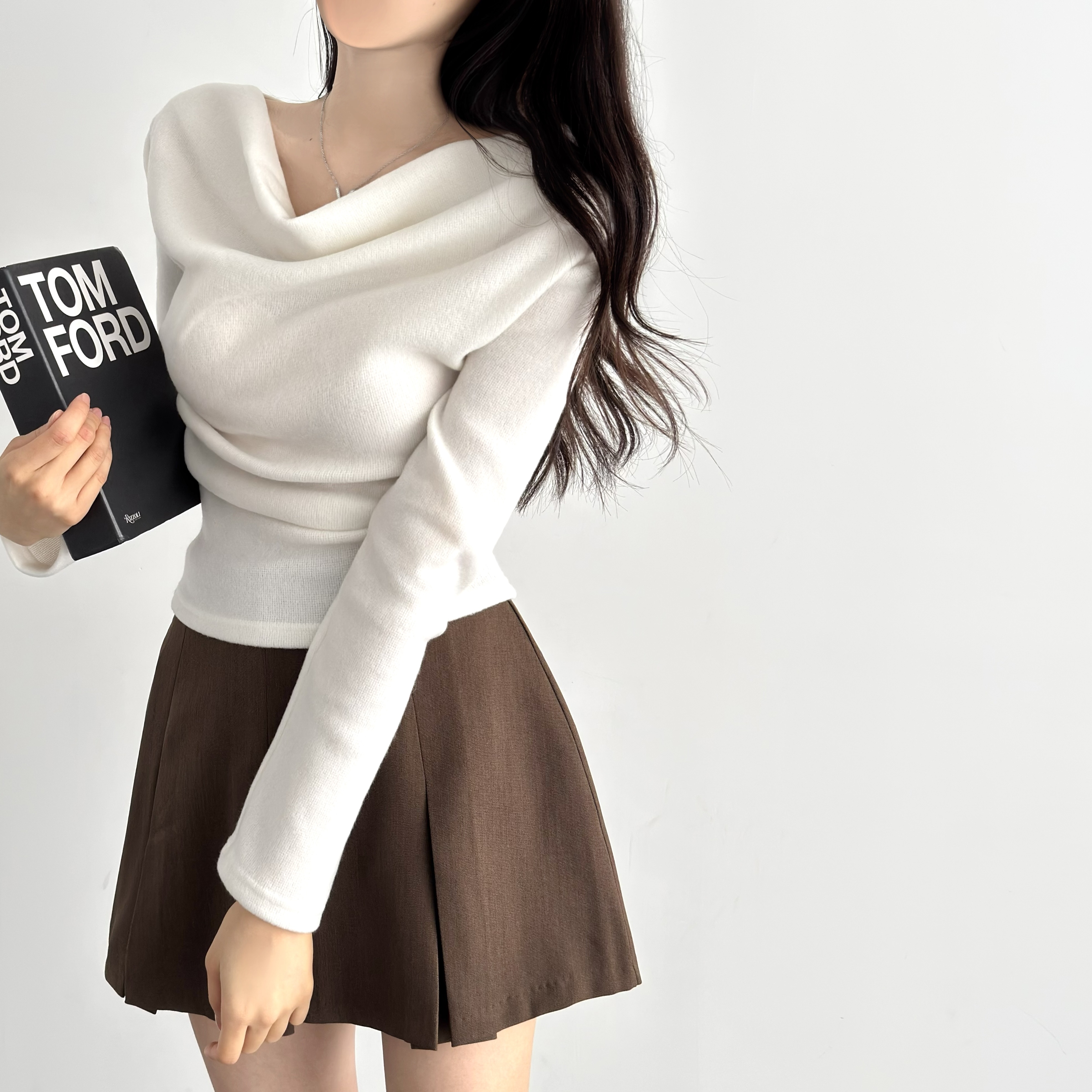 여리핏 셔링 긴팔티 겉기모 드레이프 티셔츠 - 상세 이미지 2