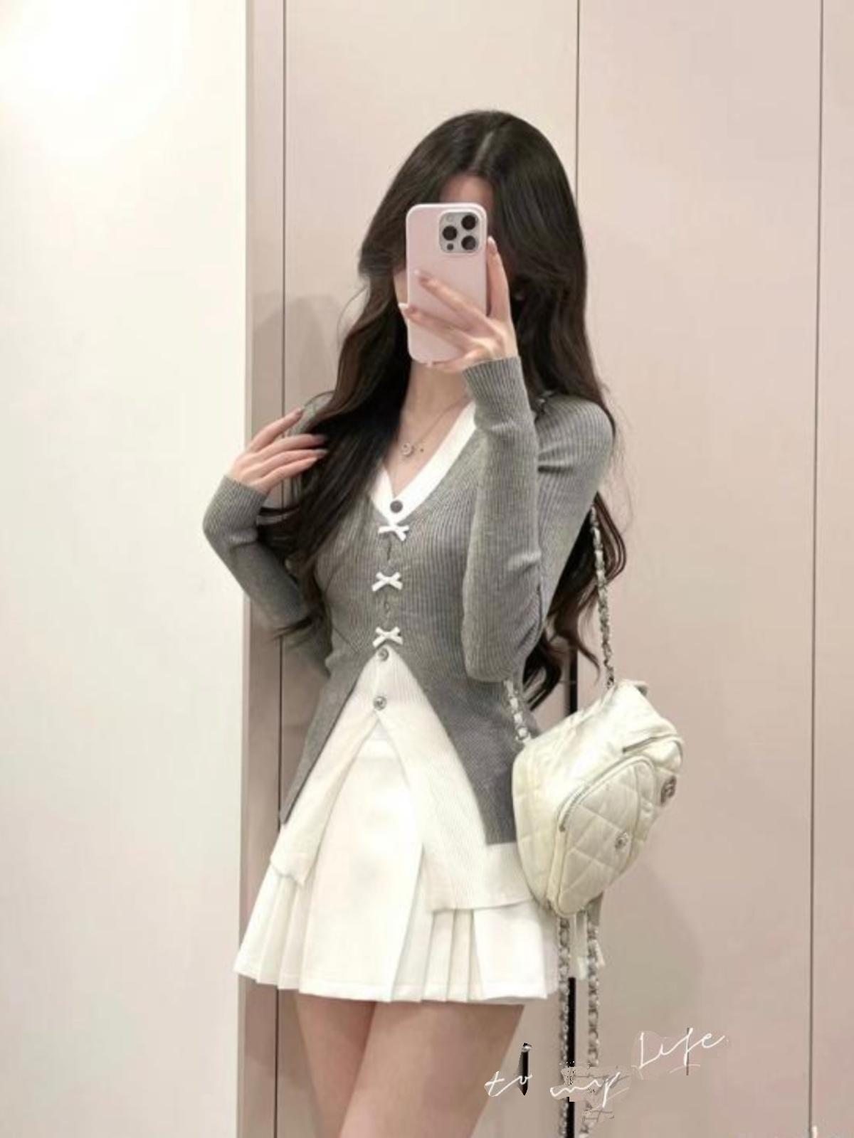 가을 여성 투피스 스커트 세트 미니멀 감성 코디 세련된 스타일 - 상세 이미지 4