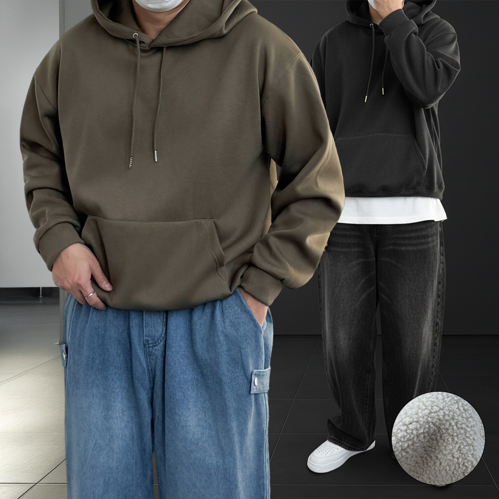 1+1 남자기모후드티 피그먼트 무지후드티 - 메인 이미지