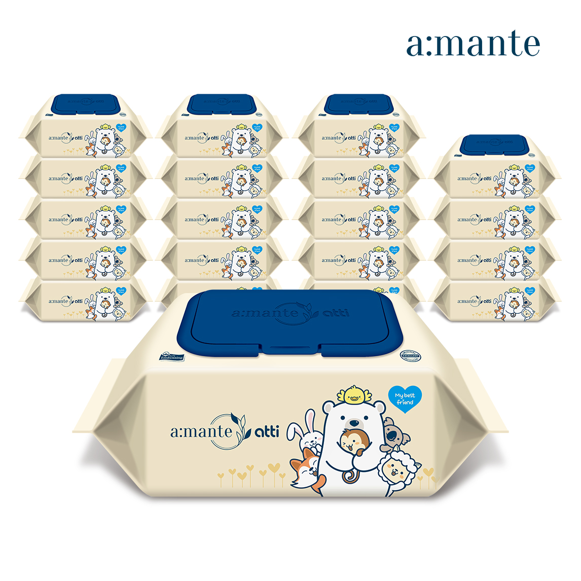 아망떼 물티슈 아띠 70평량 도톰한 신생아 유아 아기물티슈 엠보싱 캡형 70매, 20개