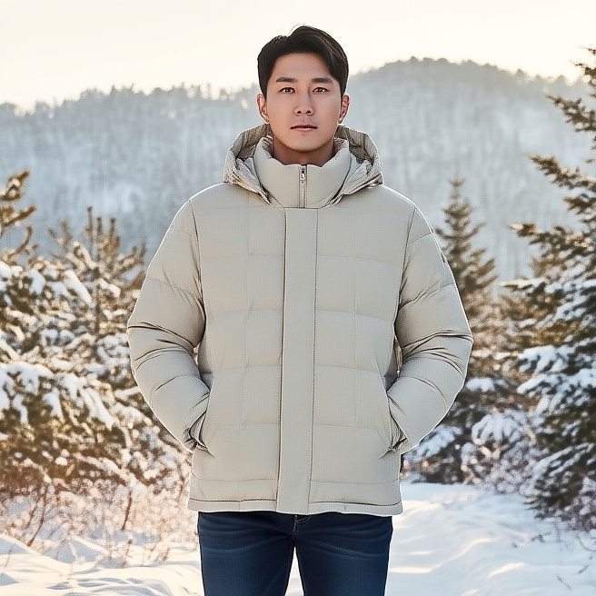네파 겨울 남성 아웃도어 캐쥬얼 사각 퀼팅 구스다운 후드 패딩점퍼 S/베이지, 110 - 메인 이미지