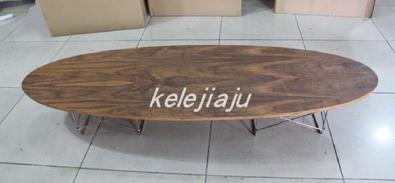 서핑보드 거실 티 원목 커피 임스테이블 타원형 티테이블 180x60cm 물푸레 원색+은색 다리 - 상세 이미지 4