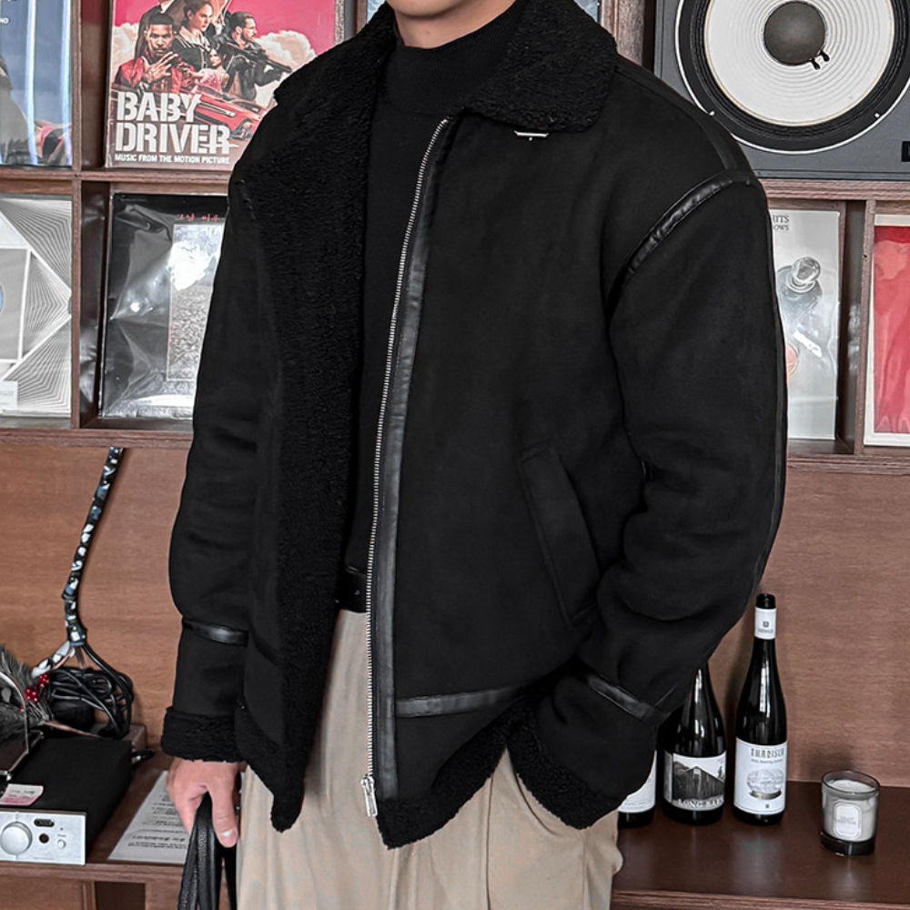남자 드프 겨울 레귤러핏 스웨이드 양털안감 무스탕 자켓 - 상세 이미지 3