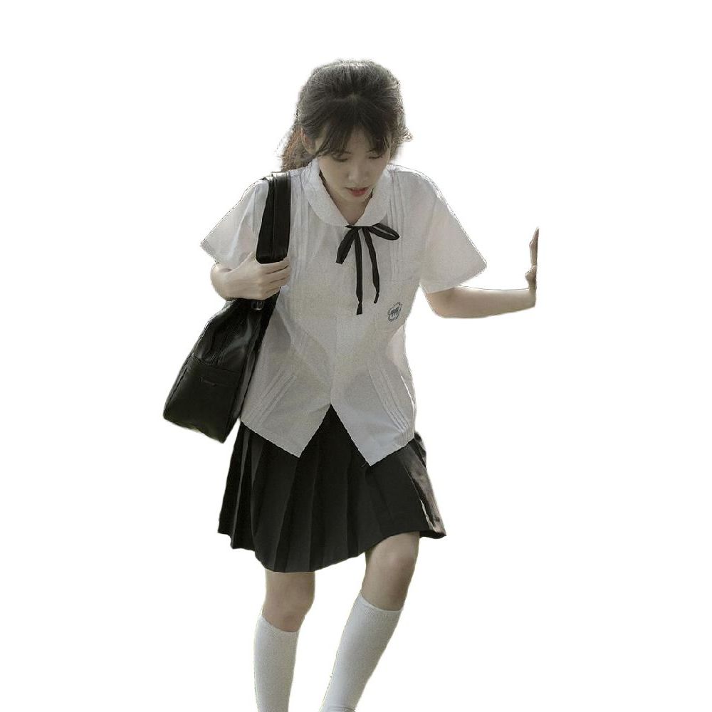 여학생 교복세트 여름용 주름스커트 반팔셔츠 아카데미 - 상품 이미지