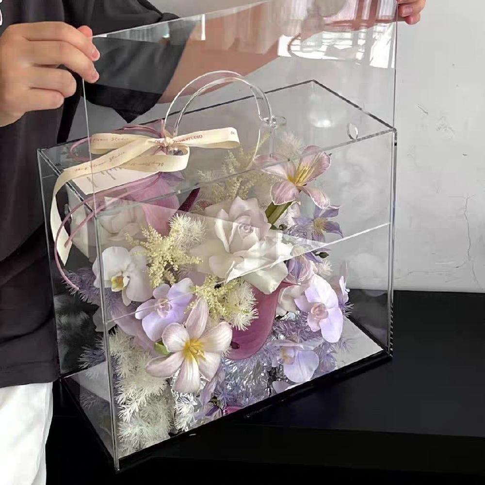 플라워아크릴백 쇼핑백 꽃집 아크릴백 선물상자 바구니 형제 가마 꽃병+가지+점토 - 상세 이미지 5