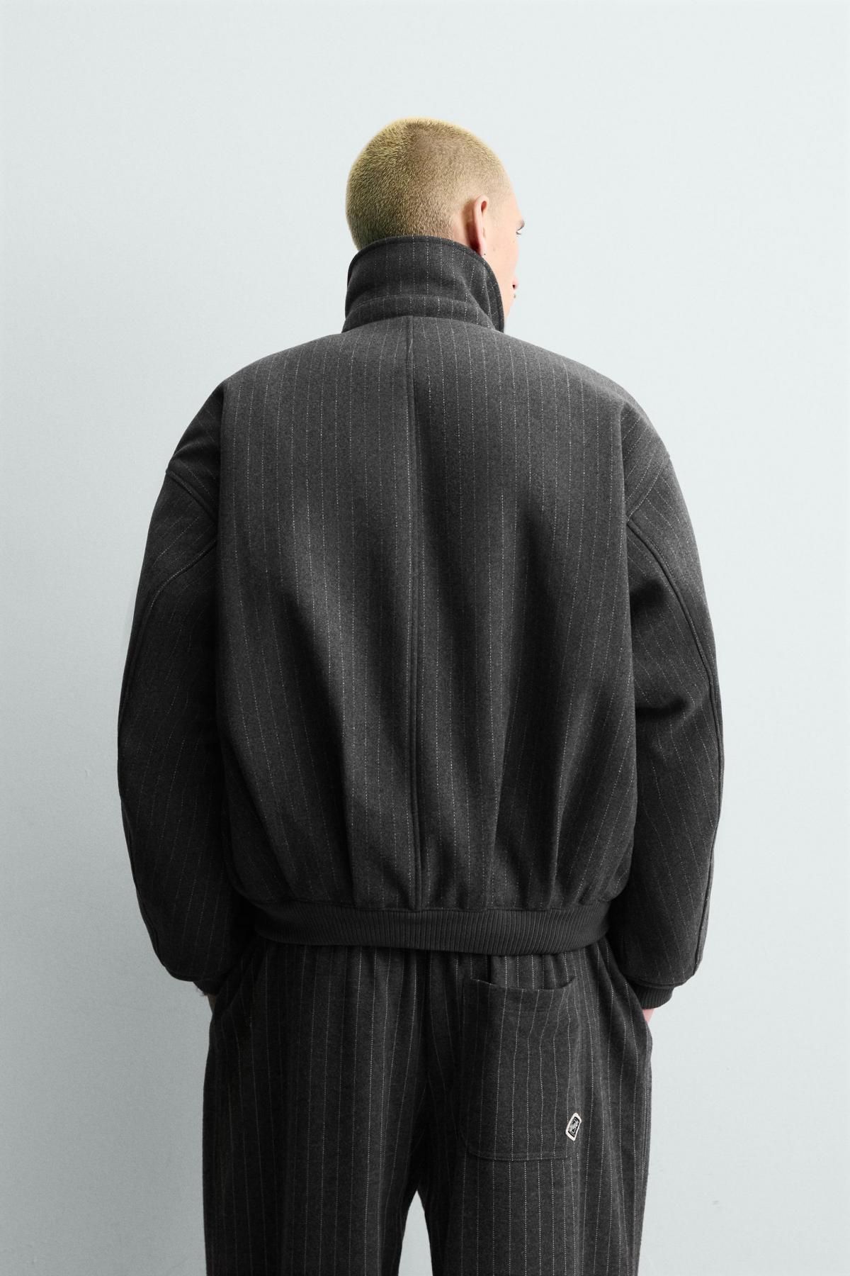 자라 스트라이프 울혼방 자수 집업 재킷 3918/399 LIGHT GREY - 상세 이미지 4