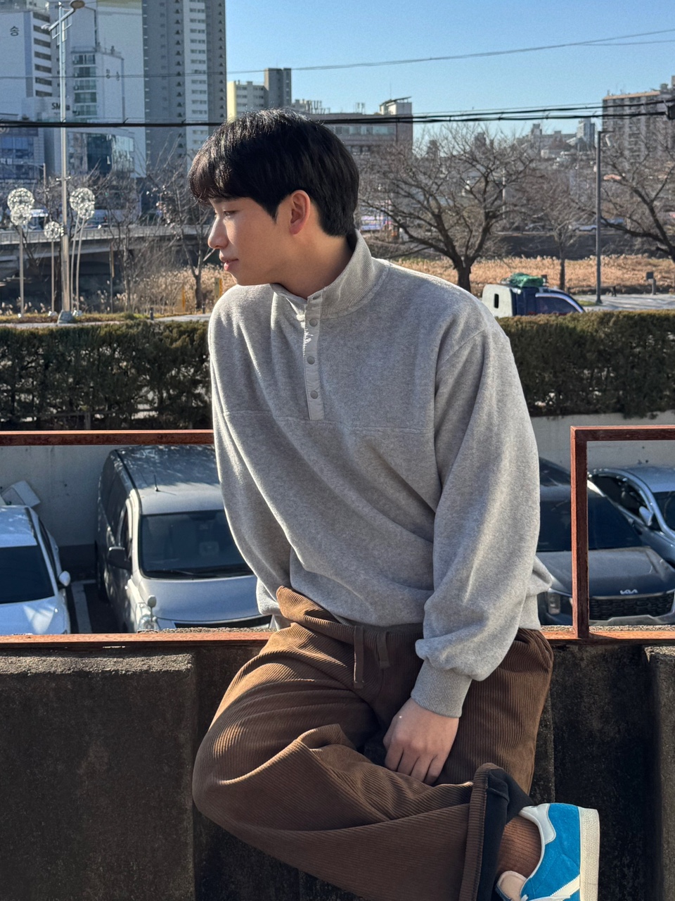 (남녀공용) 비에 반집업 플리스 풀오버 스웨터 / 겨울 기모 오버 루즈 크롭 후리스 니트 이미지 7