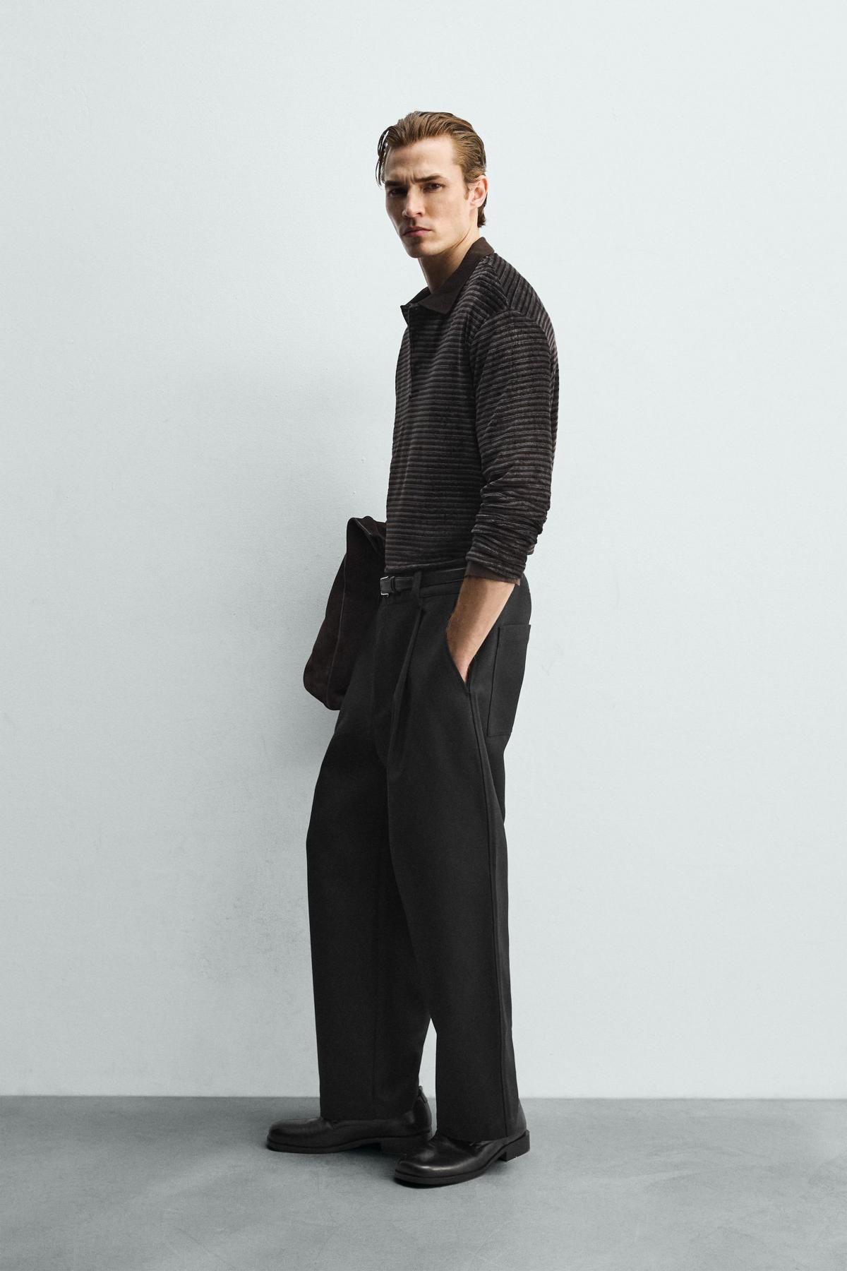 자라 벨벳 텍스처 워싱 긴팔 폴로셔츠 4087/414 DARK GREY - 상세 이미지 5