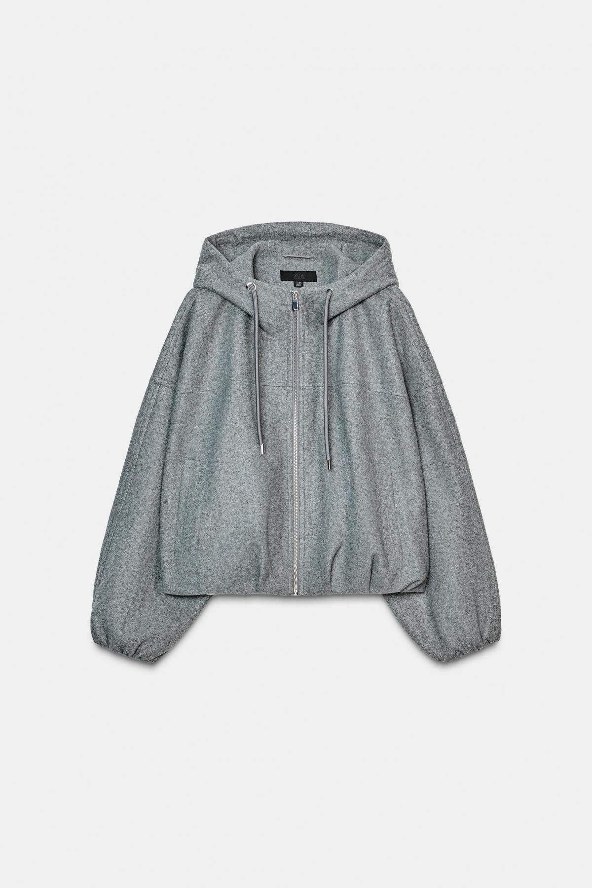 자라 오버사이즈 후드 집업 봄버 재킷 3046/100 GREY - 상품 이미지