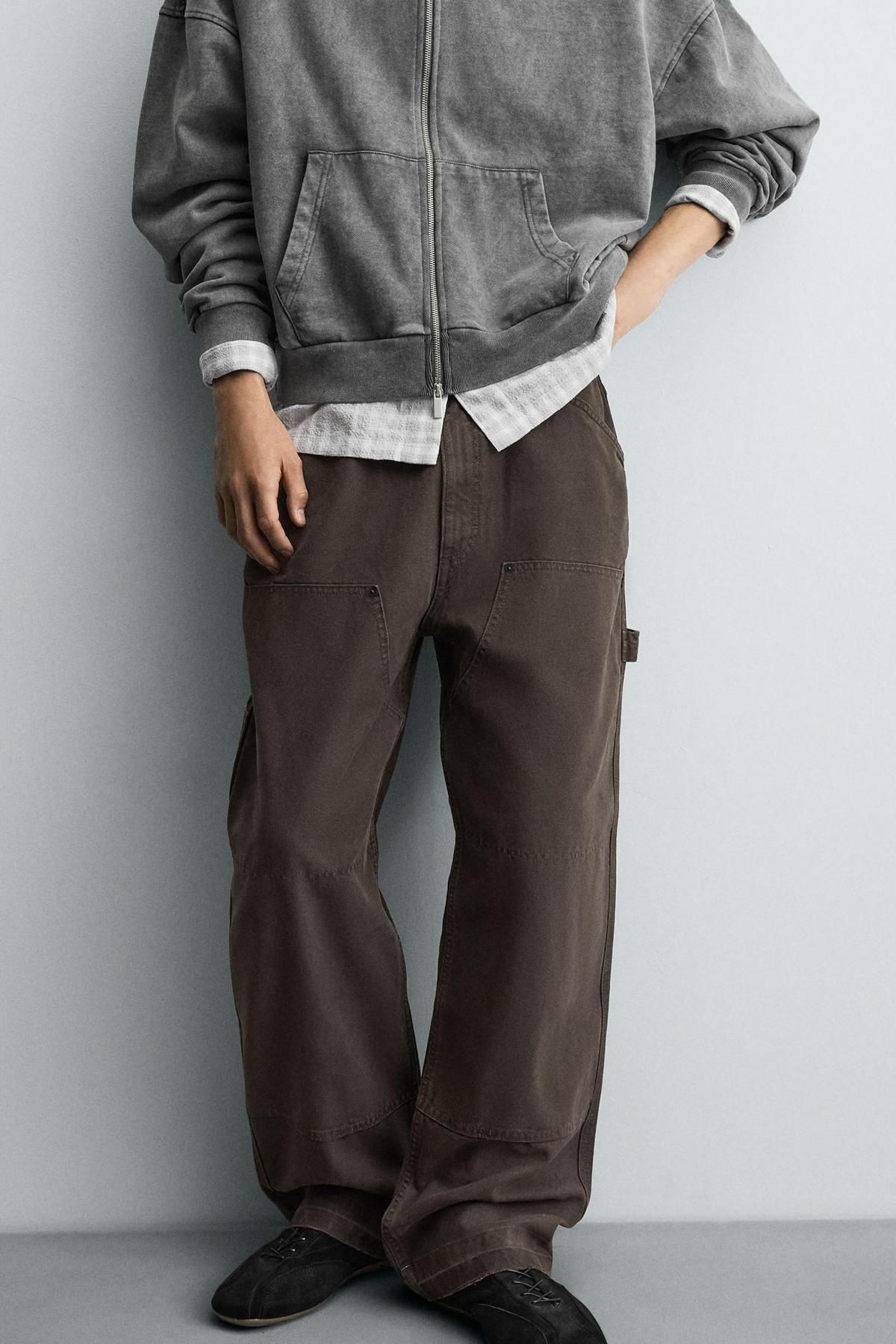 자라 와이드핏 코튼 캔버스 카펜터 팬츠 4365/361 BROWN - 상세 이미지 5