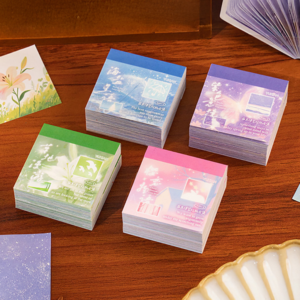 [세트구매 4종] 감성 메모가능 다양한 디자인 미니 필기지 스티커북 무중복 50장 이미지 3