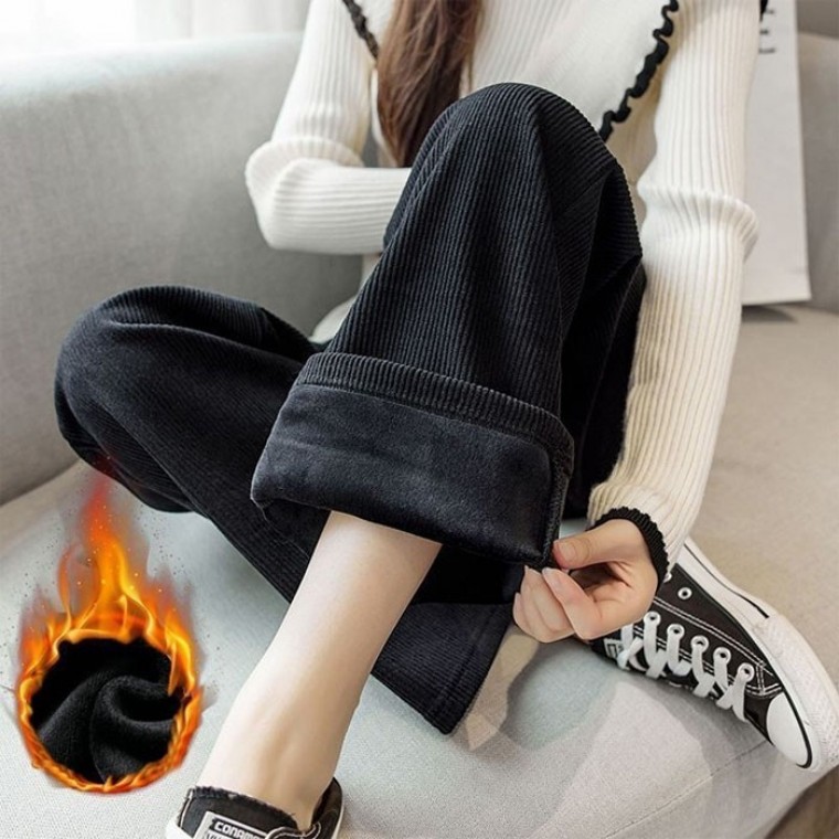 여성 기모 골덴 바지 코듀로이 와이드 일자 팬츠 - 상품 이미지