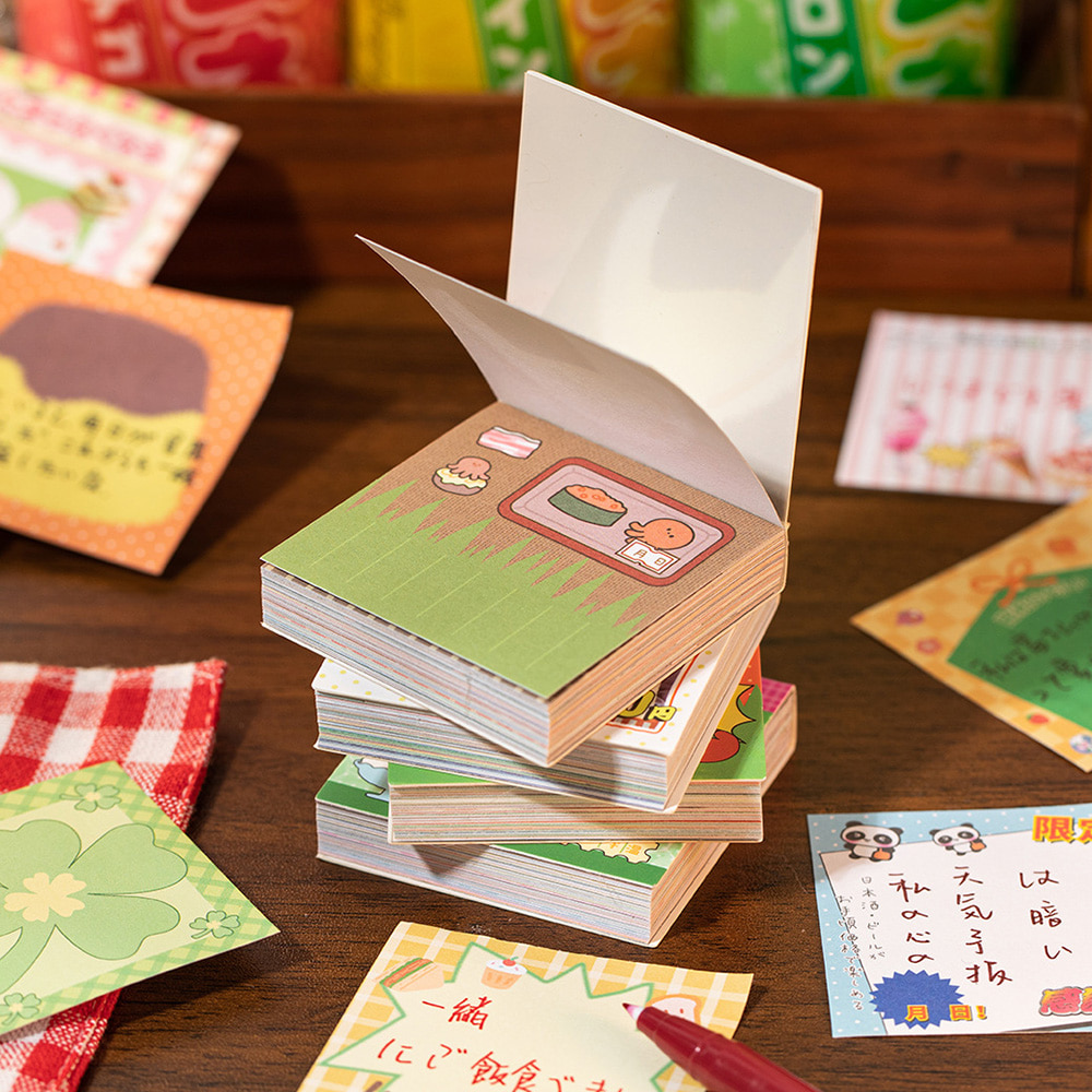 [세트구매 4종] 일본 복고 스타일 샤오홍슈다꾸 미니 필기지 스티커북 50가지 디자인 이미지 2