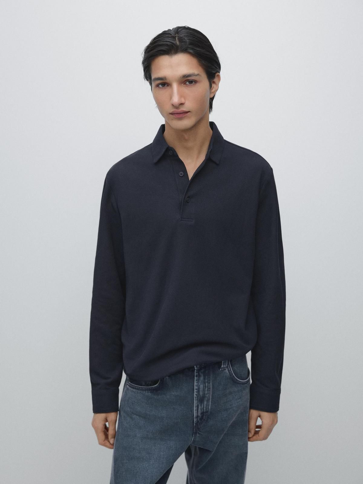 마시모두띠 테크니컬 피케 네이비 긴팔 폴로셔츠 0697/199 NAVY BLUE - 상세 이미지 3
