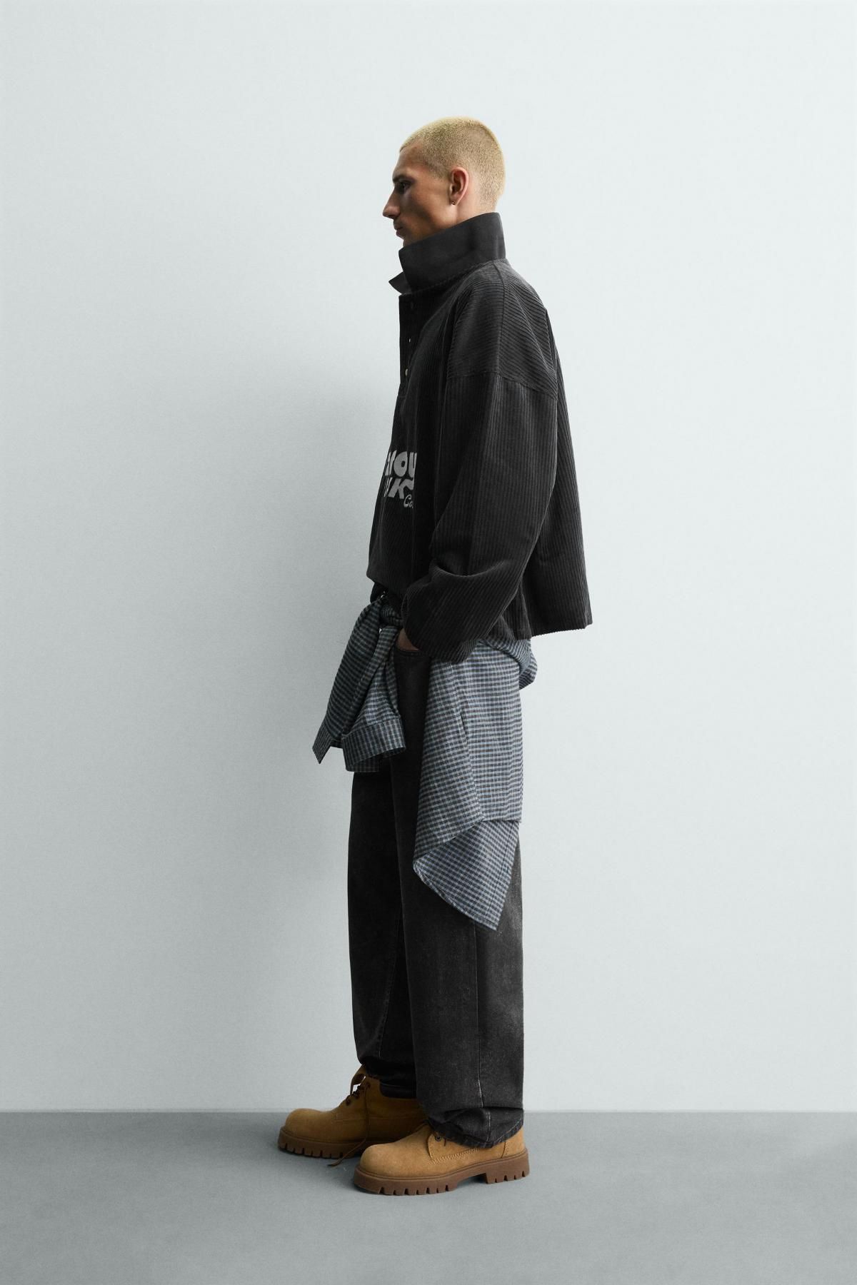 자라 코듀로이 크롭 긴팔 폴로셔츠 자수 3918/334 ANTHRACITE GREY - 상세 이미지 5