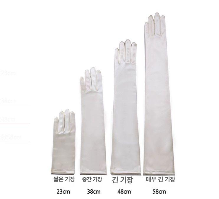 웨딩장갑 파티 새틴 손목 우아한 브라이덜샤워 예식 탄성 짧은 22cm 오프화이트 크림화이트 - 상세 이미지 5