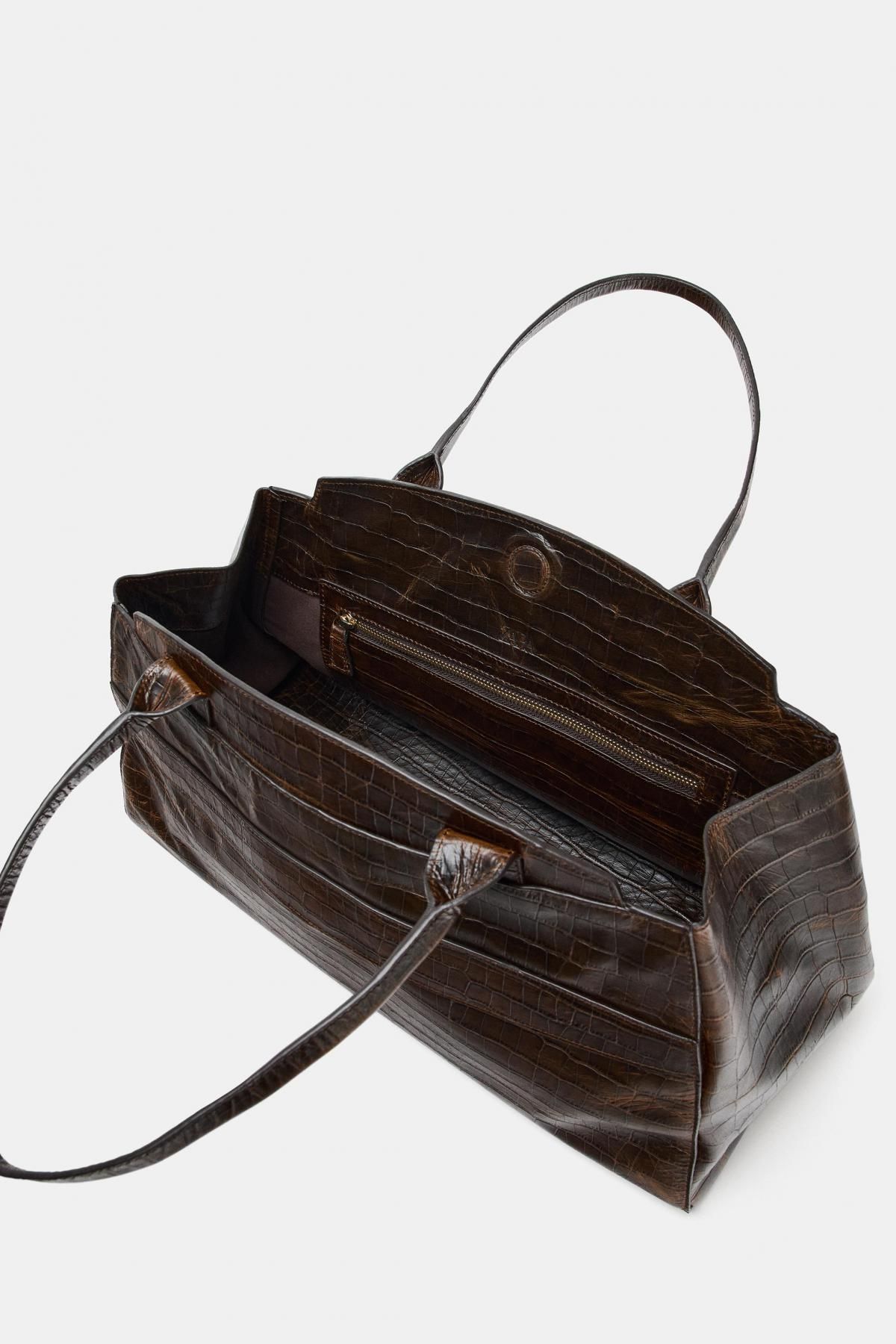자라 크로커 엠보 레더 맥시 시티 숄더백 6452/710 CHOCOLATE 이미지 7