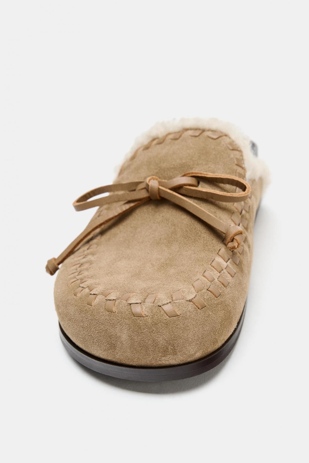 자라 시어링 퍼 레더 뮬 클로그 베이지 2500/710 SAND BROWN - 상세 이미지 5