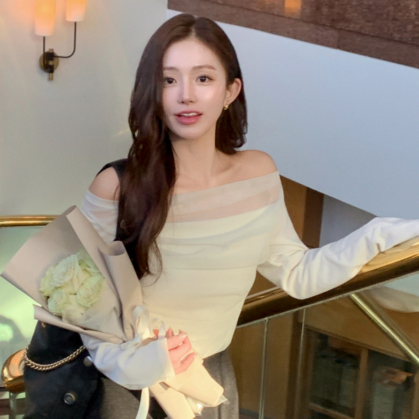 샤 셔링 레이어드 오프숄더 긴팔 티셔츠 ts4804 - 상품 이미지