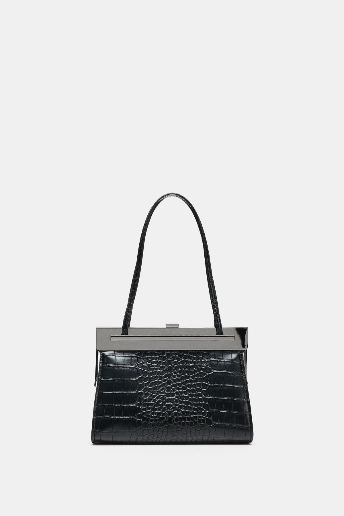 자라 크로커 엠보 블랙 숄더백 메탈클립 6725/610 BLACK - 상품 이미지