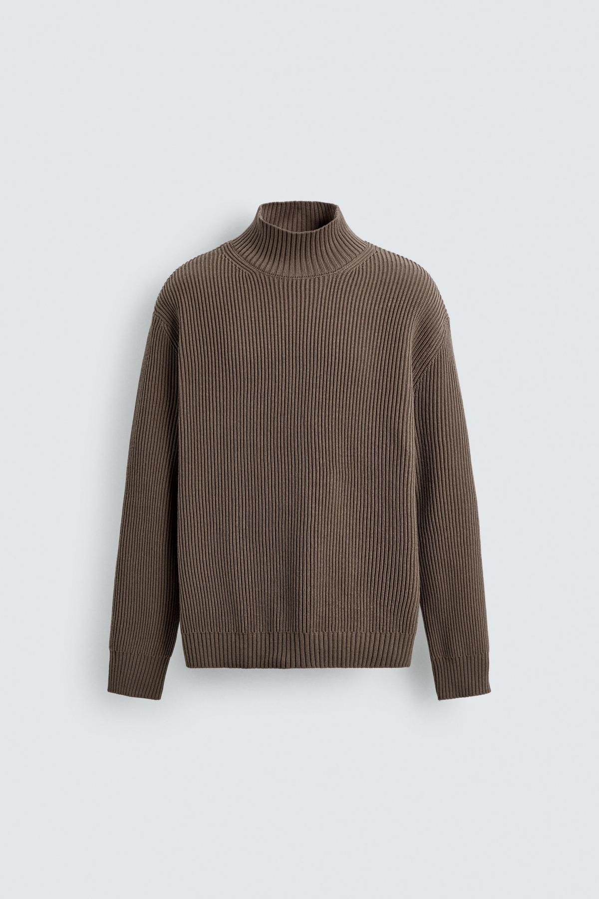 자라 하이넥 텍스처 브라운 니트 스웨터 9598/410 BROWN / TAUPE - 메인 이미지