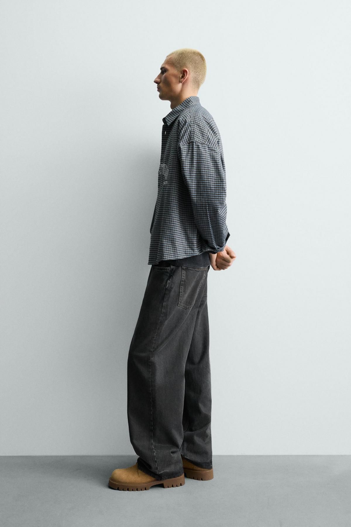 자라 테크니컬 체크 자수 긴팔셔츠 남성 7446/328 BLUE/BLACK - 상세 이미지 5