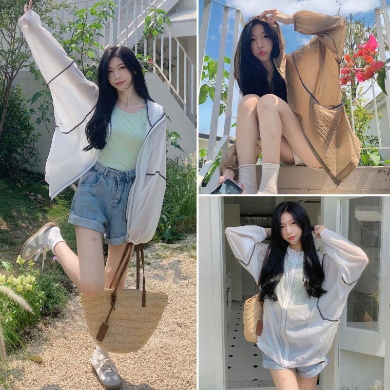 여성 시스루 루즈핏 후드 점퍼 여름 간절기 바람막이 - 상품 이미지