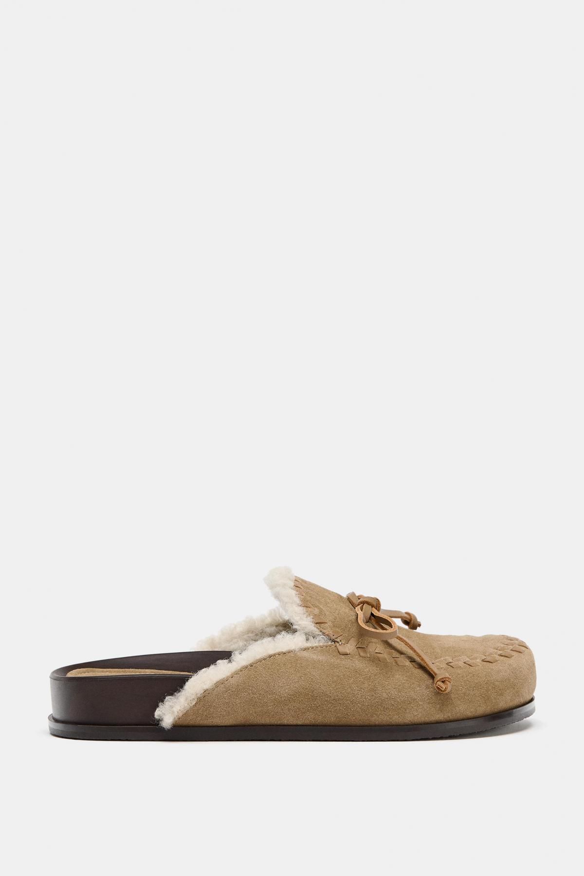 자라 시어링 퍼 레더 뮬 클로그 베이지 2500/710 SAND BROWN - 메인 이미지